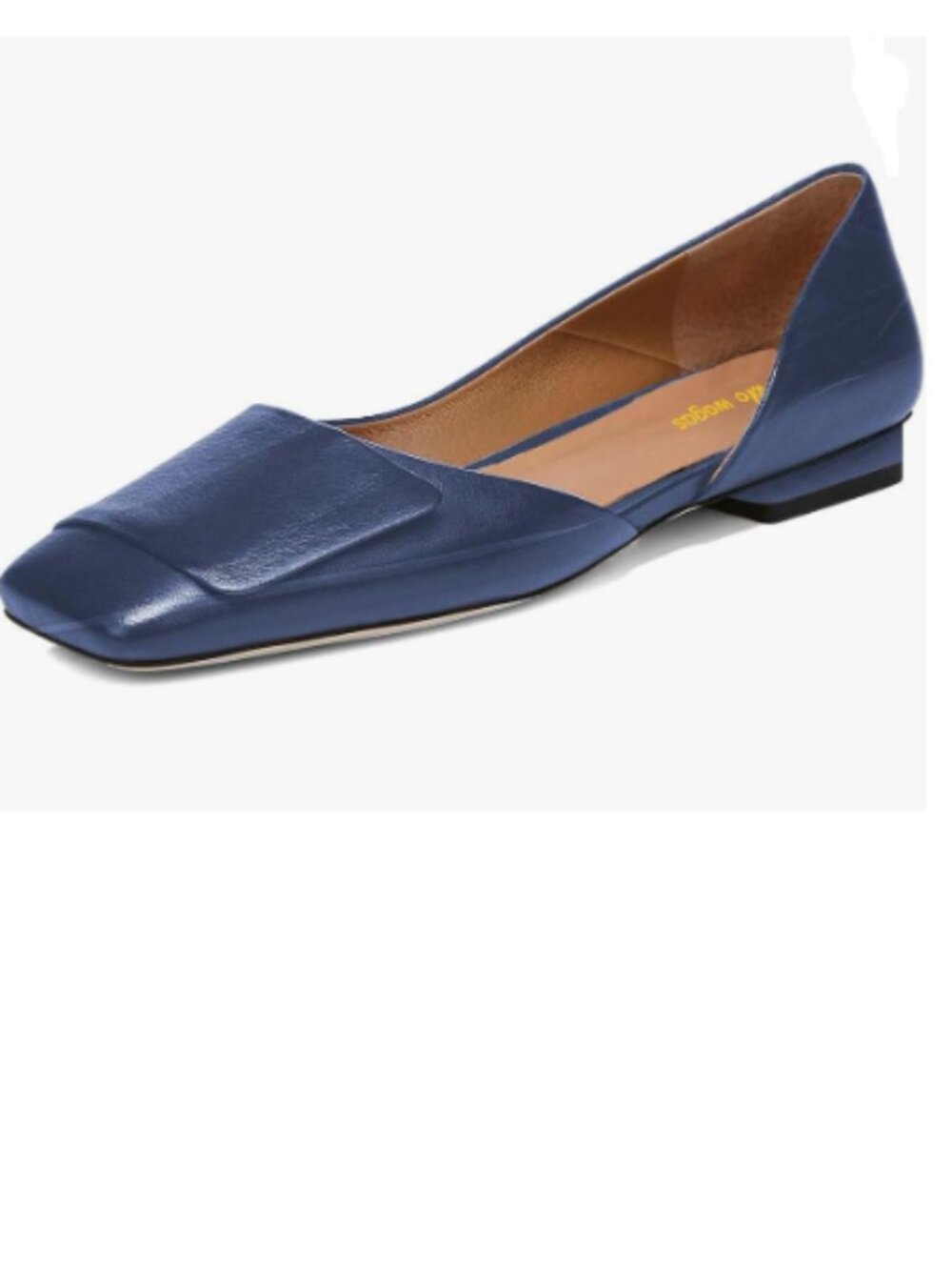 Dark Blue Side Cut Chunky Low Heel Square Toe Slip On Pumps Working Shopping